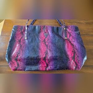 GUESS Purple and Pink Snake Print Tote Bag